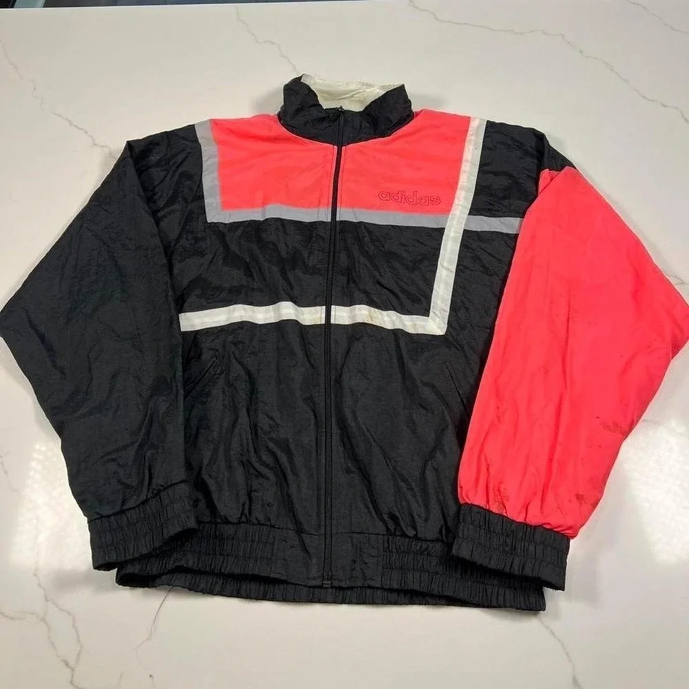 Adidas Windbreaker Mens Medium Vintage 90s Colorblock Pink Black Nylon Jacket